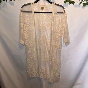 True Craft White Sheer Embroidered Lace Kimono